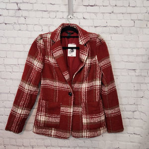 NWT Forever 21 Women's Plaid Wine & Cream Tweed Jacket S